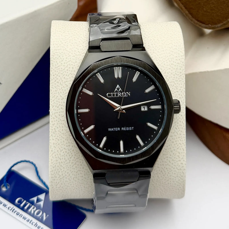 Citron CR-1104 men's integrated bracelet chain watch with date in Black