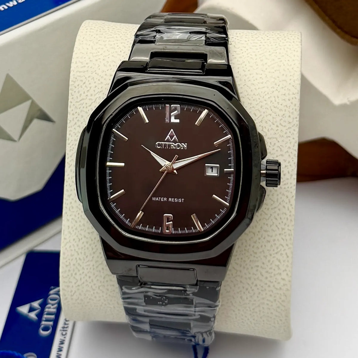 Citron CR-2512 men's octagon chain watch with date in Black