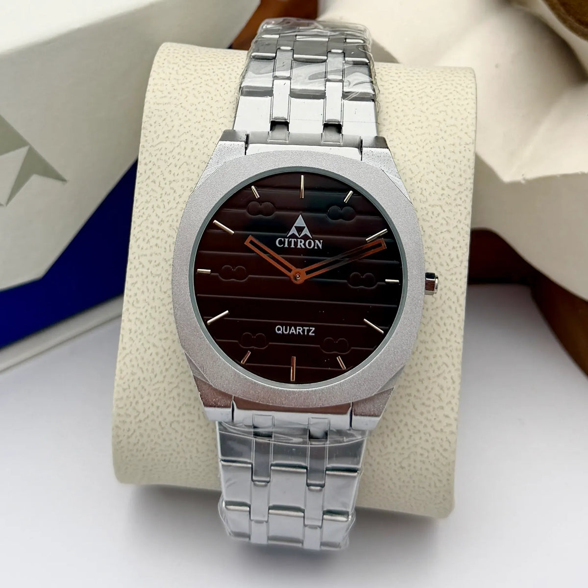Citron CR-4001 men's square stainless steel chain watch in Silver Black