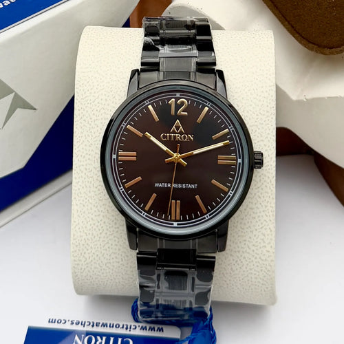 Citron CR-1023 men's classic stainless steel chain watch in Black