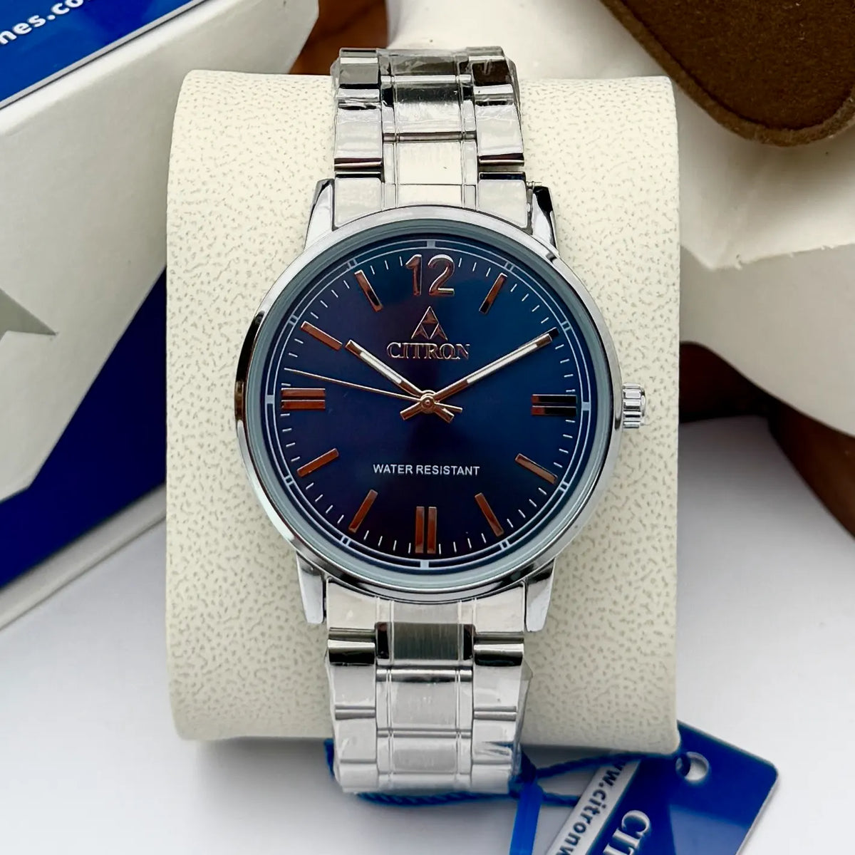 Citron CR-1023 men's classic stainless steel chain watch in Silver Blue