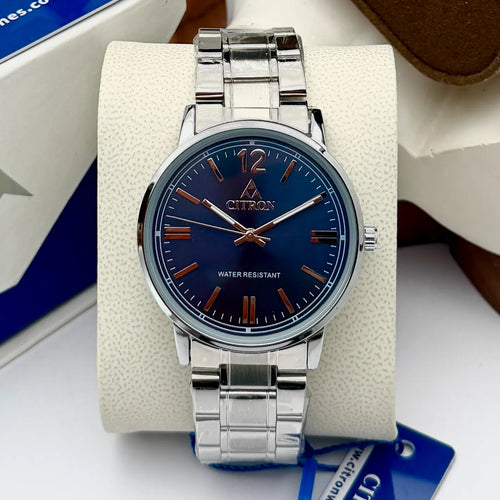Citron CR-1023 men's classic stainless steel chain watch in Silver Blue