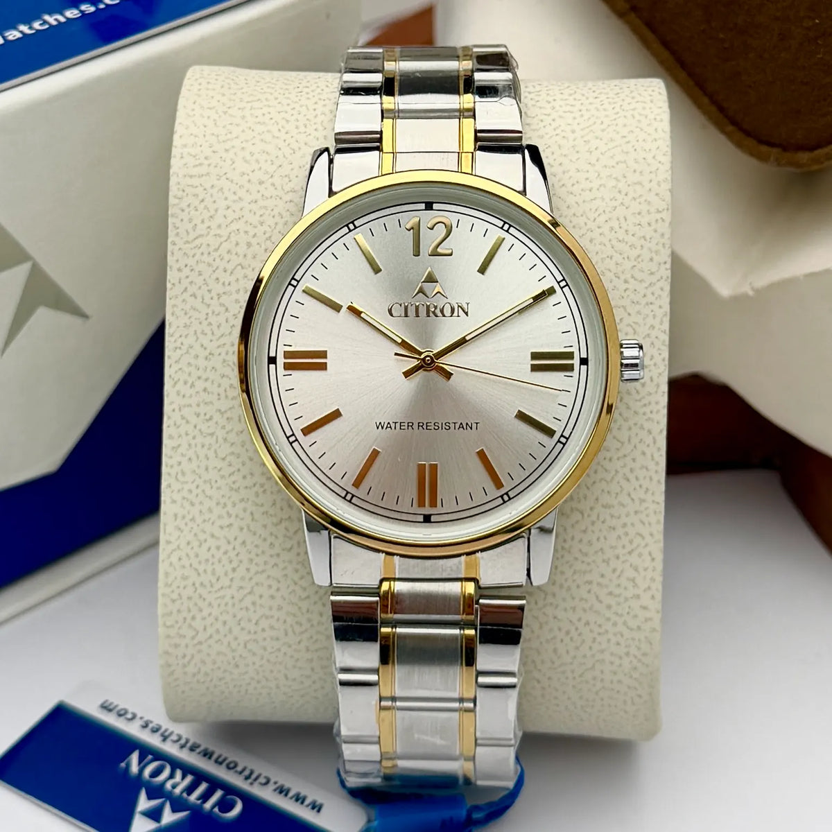 Citron CR-1023 men's classic stainless steel chain watch in Two-Tone White