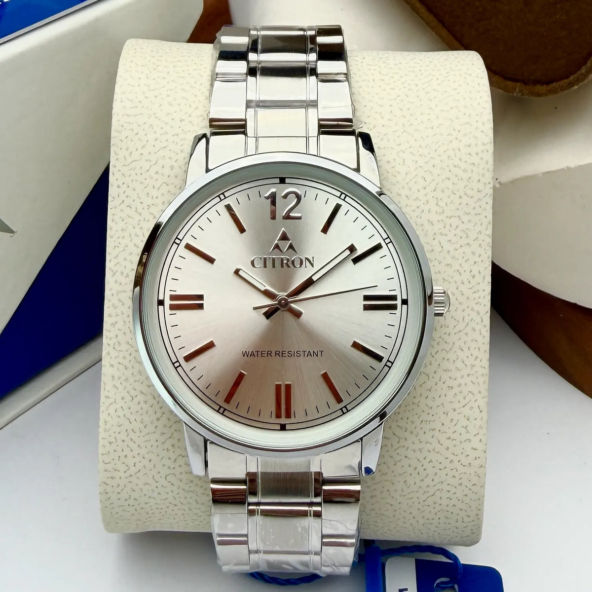 Citron CR-1023 men's classic stainless steel chain watch in White