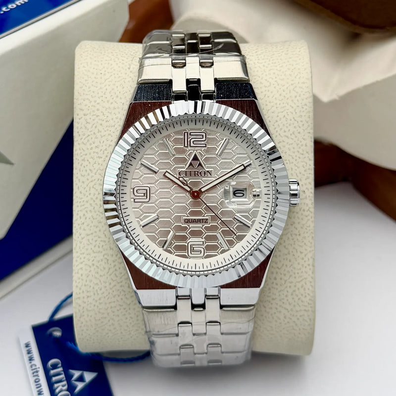 Citron CR-5004 men's honeycomb dial chain watch with date in White