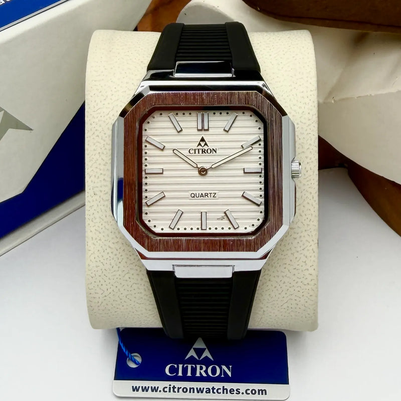Citron CR-4012 men's square PU strap watch in Silver White