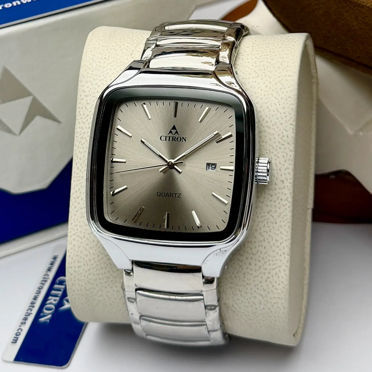 Citron CR-2527 men's square dial chain watch with date in Grey