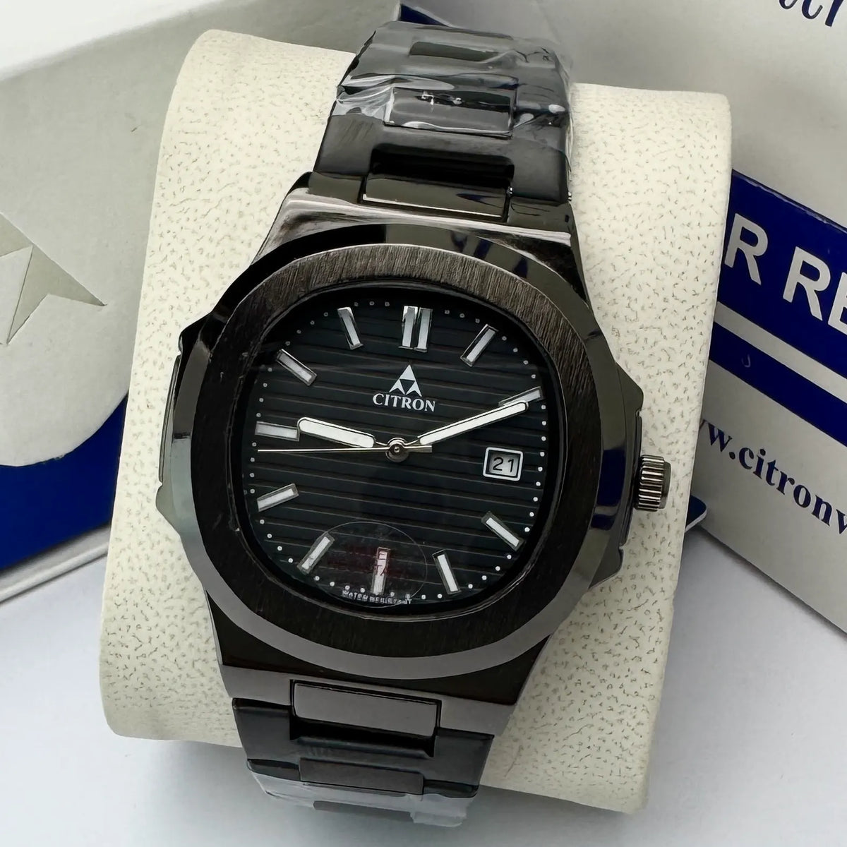 Citron CR-2505 men's octagon chain watch with striped dial in Black